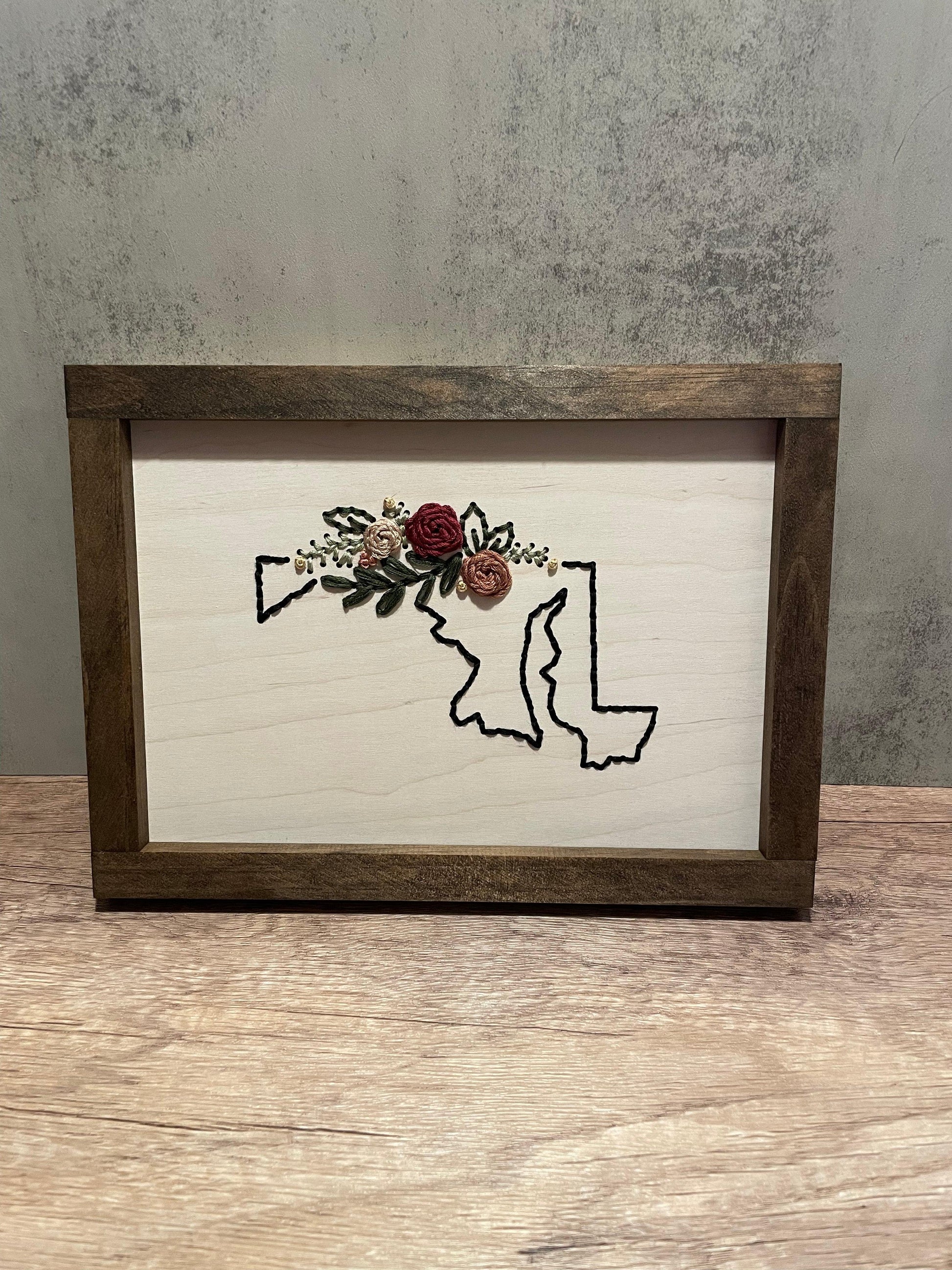 Custom State Embroidered Wall Art - Sweet Tea Craftworks