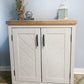 White bottom with Golden Oak top (Black hardware)