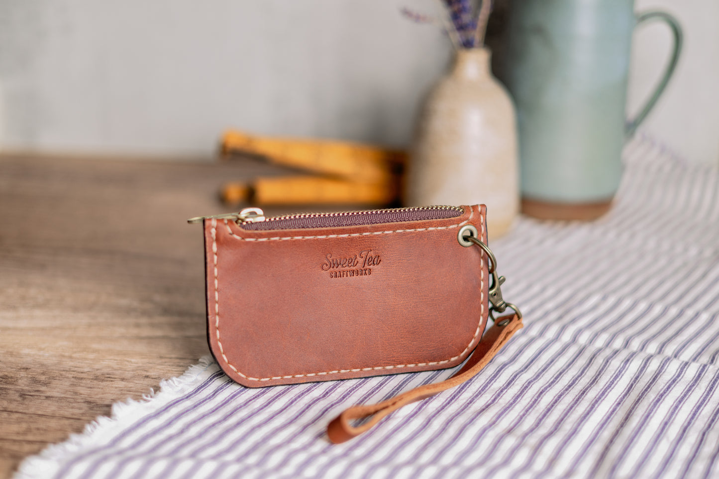 Leather Wristlet Wallet with Zipper