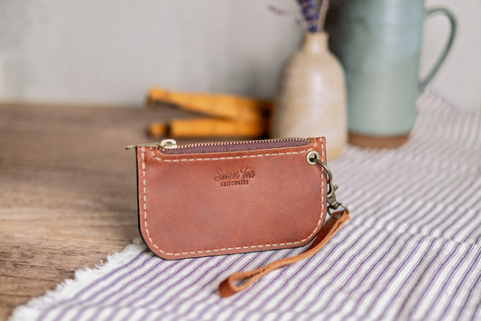 Leather Wristlet Wallet with Zipper - Sweet Tea Craftworks