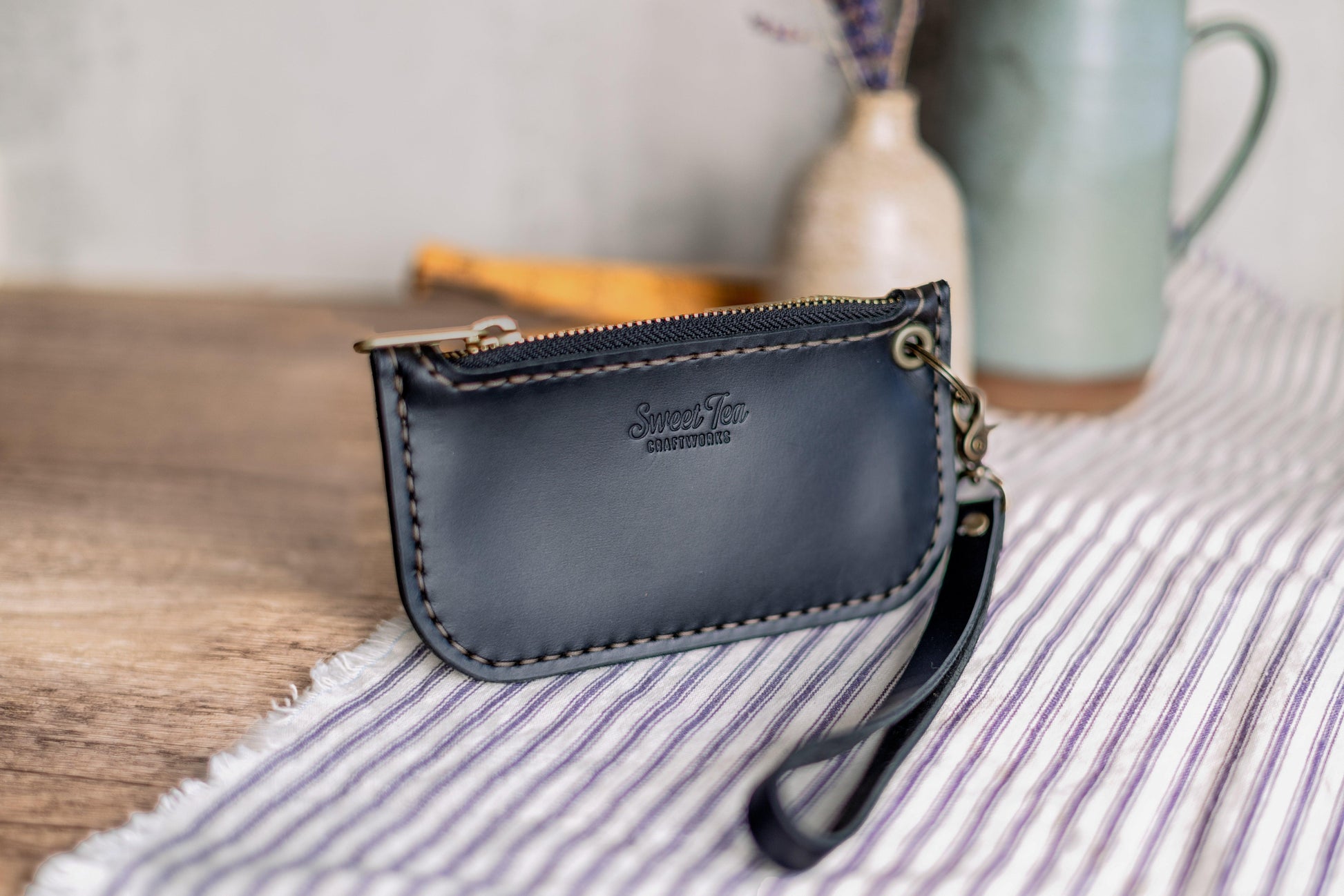 Leather Wristlet Wallet with Zipper - Sweet Tea Craftworks