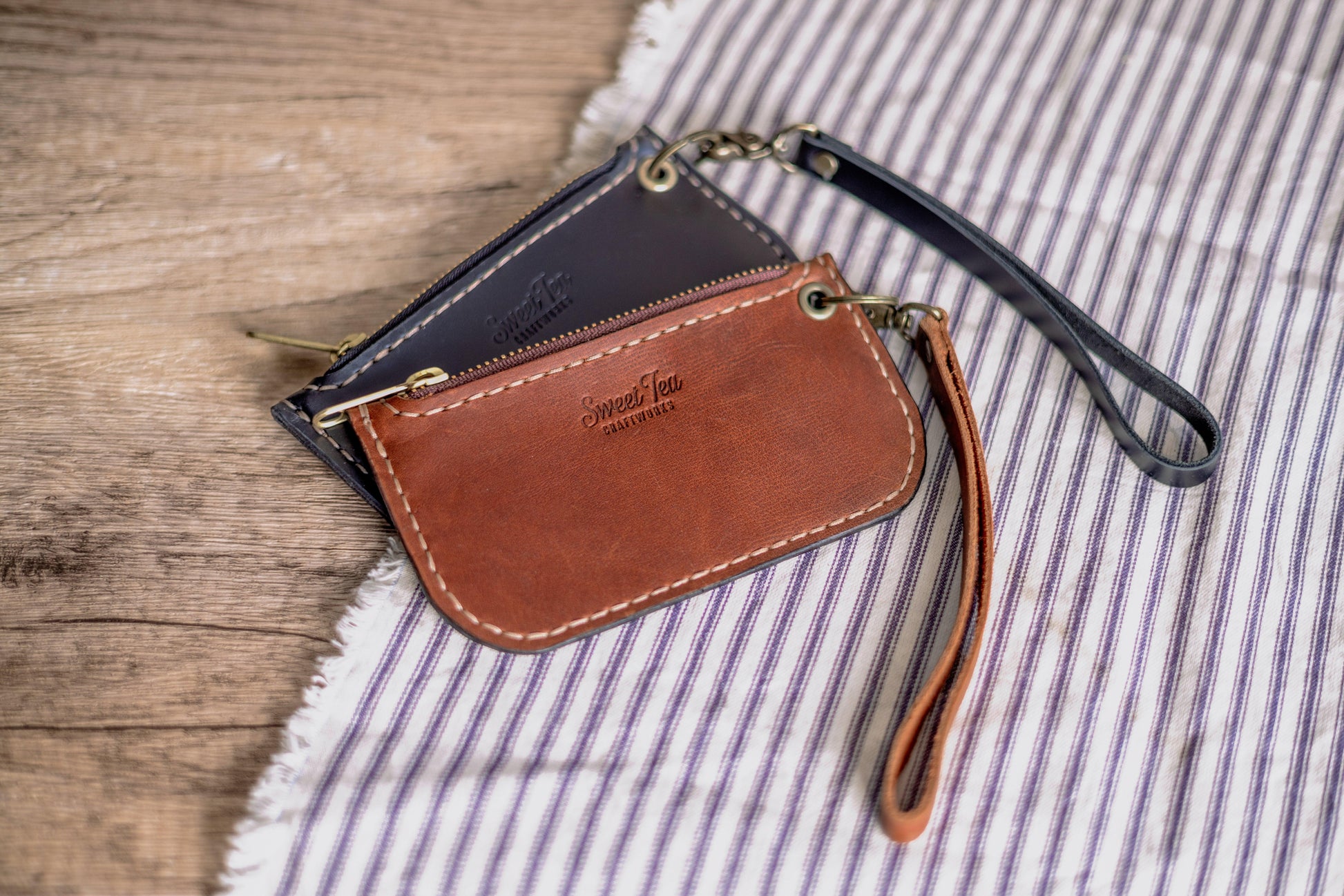 Leather Wristlet Wallet with Zipper - Sweet Tea Craftworks