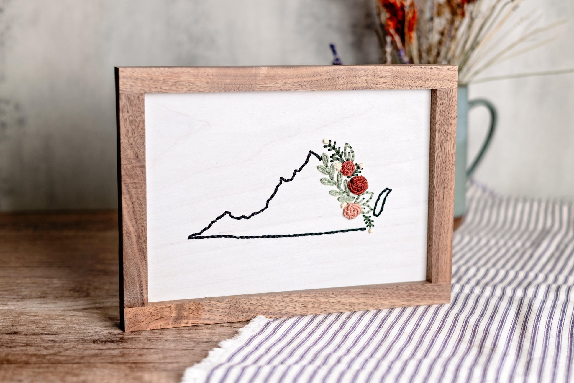 Embroidered Virginia Wall Art - Sweet Tea Craftworks