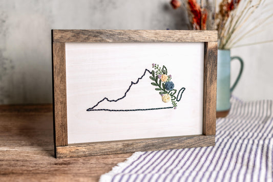 Embroidered Virginia Wall Art - Sweet Tea Craftworks