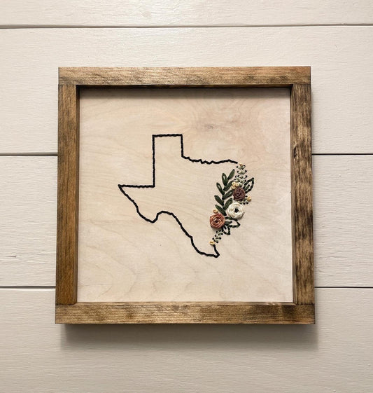 Custom State Embroidered Wall Art - Sweet Tea Craftworks