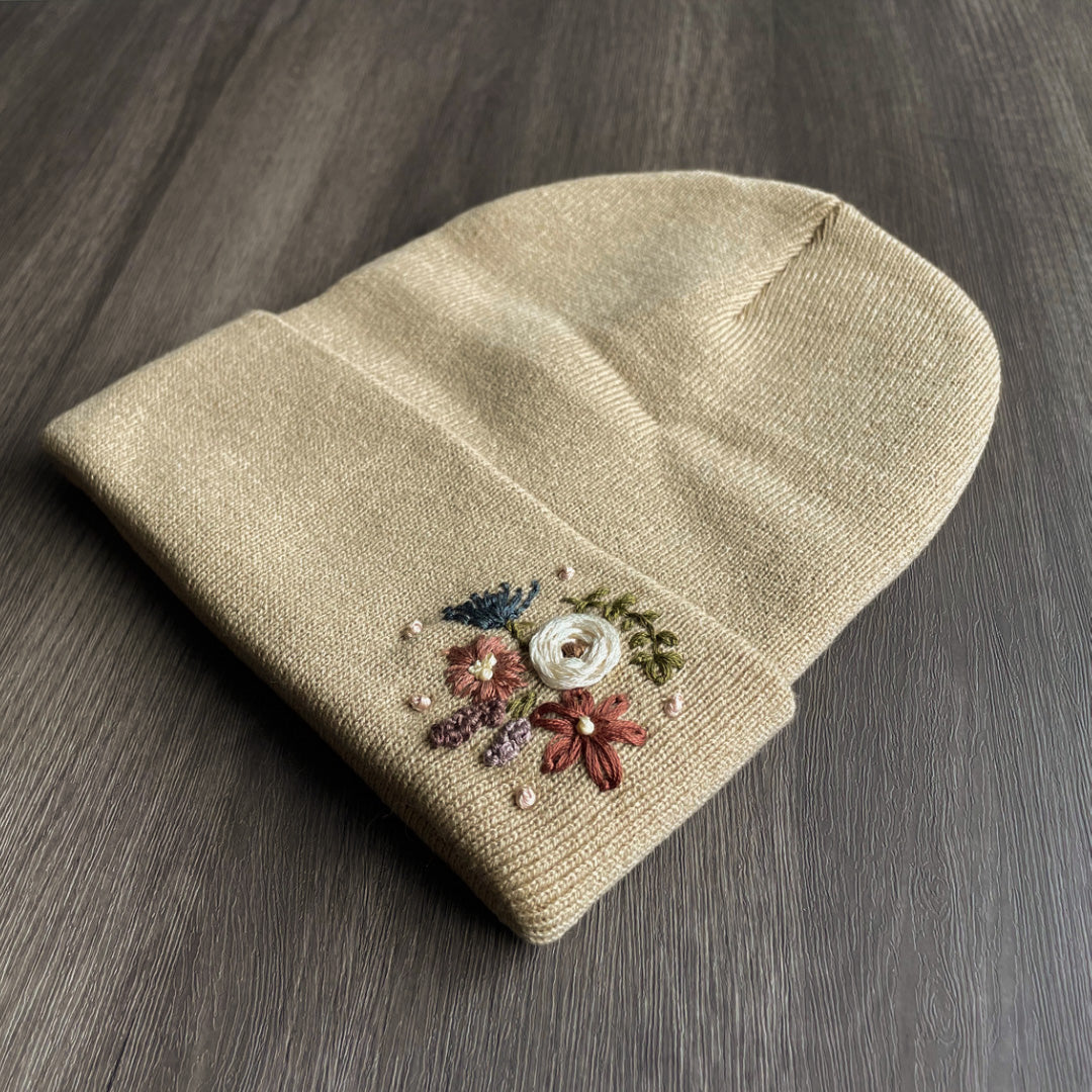 Hand Embroidered Beanie (Camel)