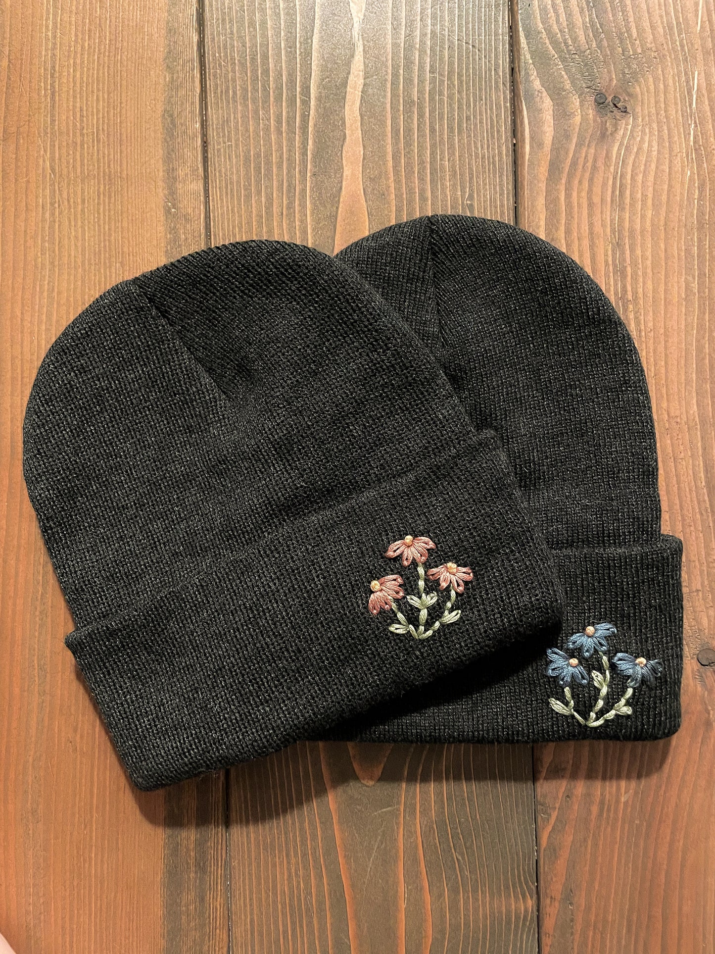 Hand Embroidered Beanie (Charcoal)